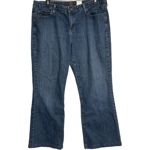 Eddie Bauer Bootcut Jeans Women Size 14 Blue Denim Cotton Blend Mid Rise ALTERED - Picture 1 of 8